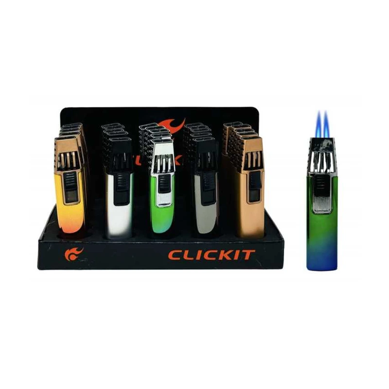CLICKIT DOUBLE TORCH LIGHTER ASSORTED COLOR GH-0260 25CT