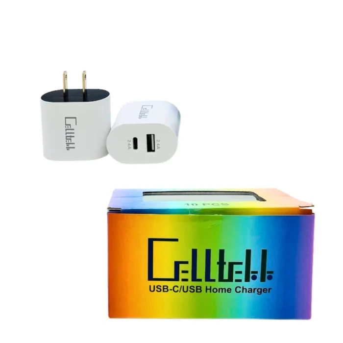 CELLTEKK SQUARE REFILL DUAL USB-C USB HOME CHARGER 10CT BOX