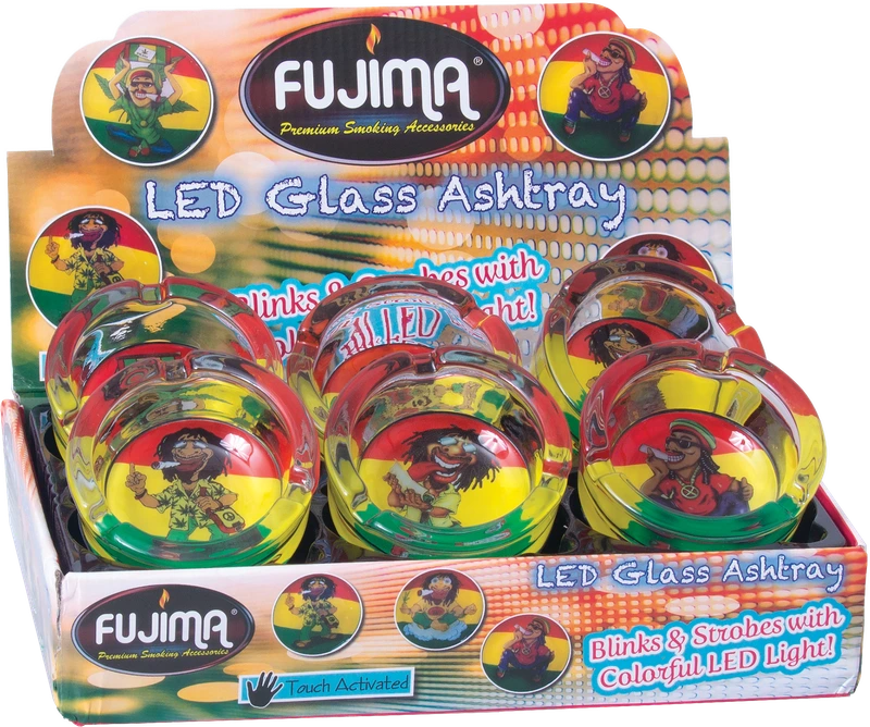 FUJIMA GLASS ASHTRAY GA53 JAMAICAN-RASTA 6CT