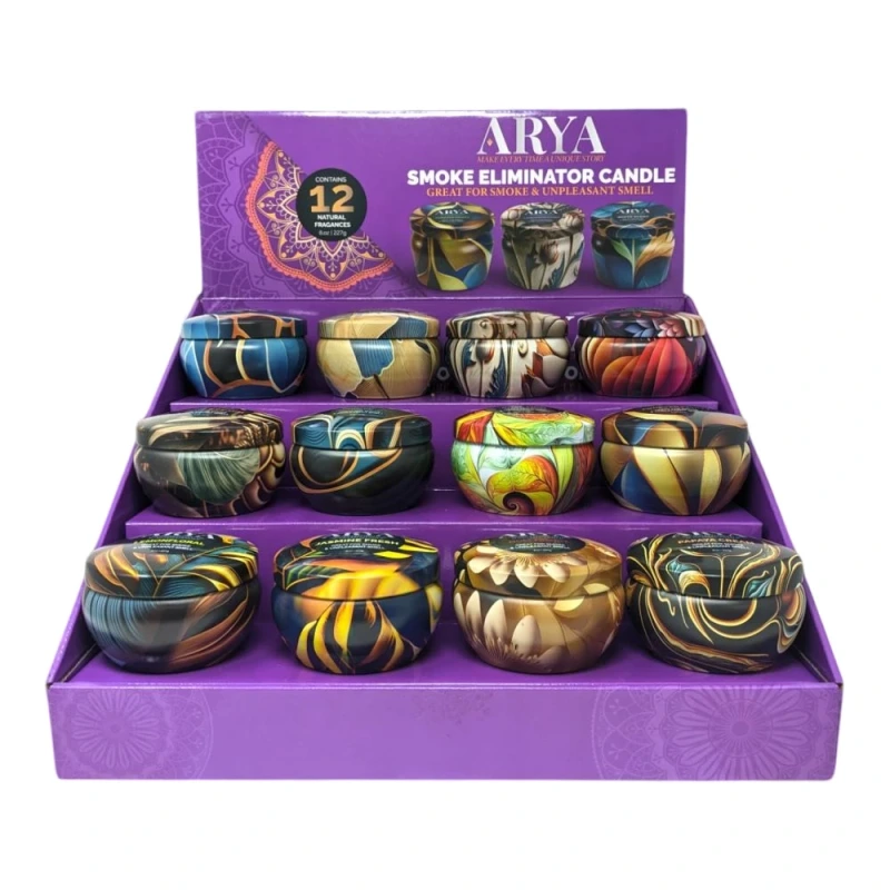 ARYA 8OZ SMOKE ELIMINATOR CANDLE MIX FLAVORS 12CT BOX