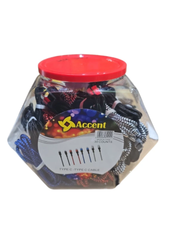 ACCENT CABLE CHARGER - TYPE-C USB CABLE 6.6FT 30CT