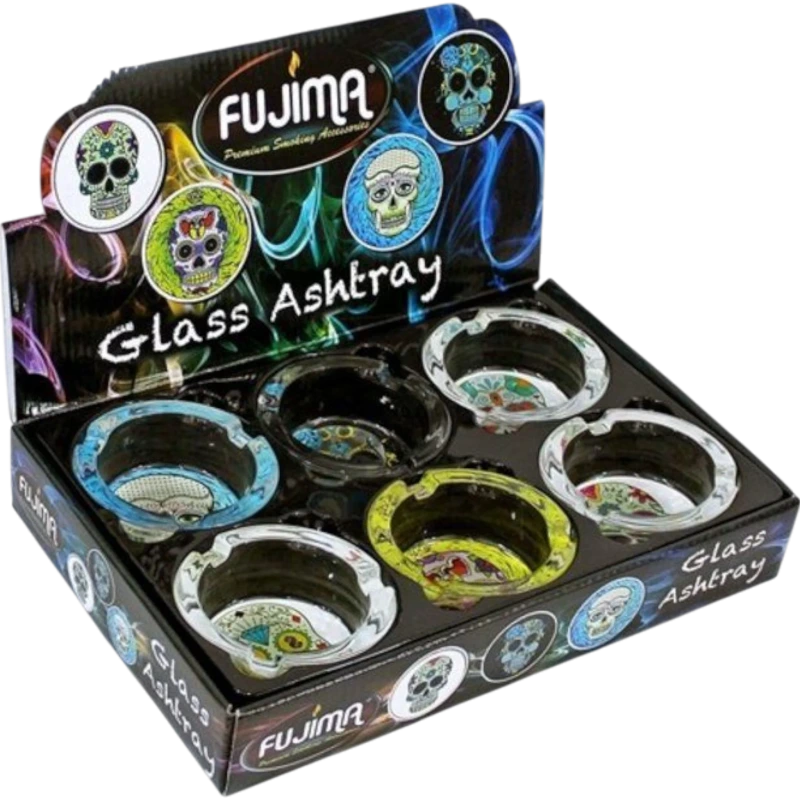 FUJIMA GLASS ASHTRAY GA45 SQUARE SKULL REBEL 6CT