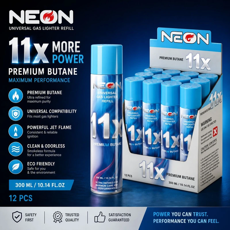 NEON 11X PREMIUM BUTANE 300ML 12CT