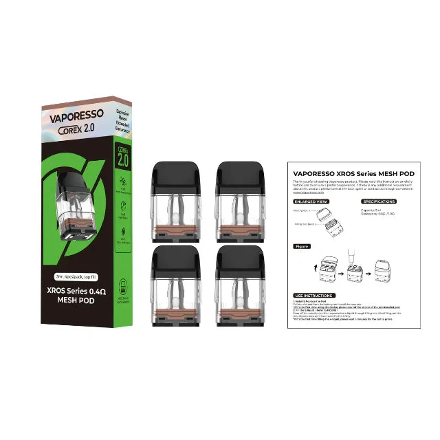 VAPORESSO 3ML XROS COREX 3ML 0.4 MESH POD 4PCS/PK