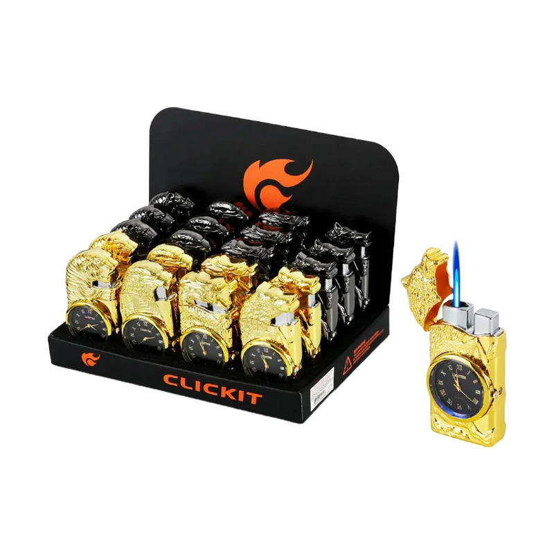 CLICKIT CROCODILE TORCH FLAME 2IN1 WITH CLOCK GH-7269 20CT