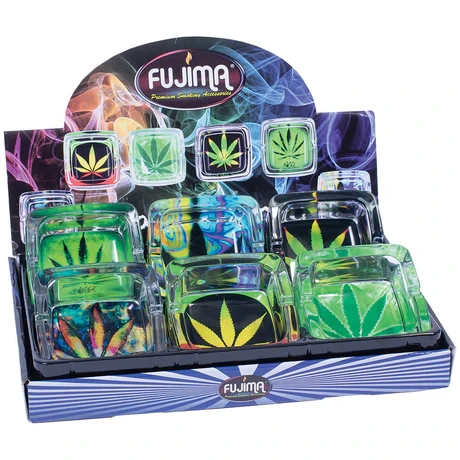 FUJIMA GLASS ASHTRAY LED LEAF COLOR DESIGN GA51 6CT