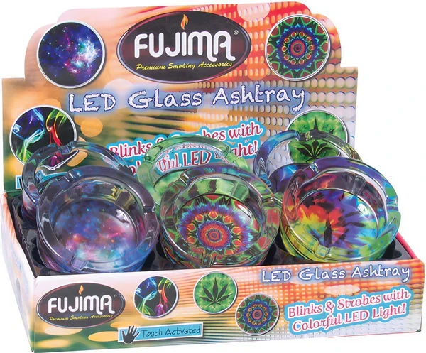 FUJIMA LED GLASS ASHTRAY PEACE AND LOVE (GA52) 6CT