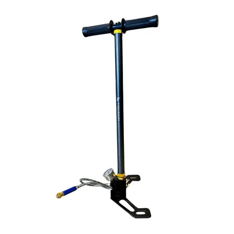 Airgun King 3 Stage Folding Spot Black Colour High-Pressure Hand Pump with Pressure Gauge, Metal Base Mount, Black for Air Gun