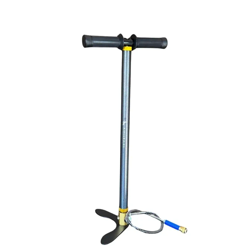 Airgunking 3 Stage spot Black Colour Non Folding PCP Hand Pump with Pressure Gauge, Stainless Steel and Aluminium Construction, Non-Slip Grip, Foldable Base for Air Gun