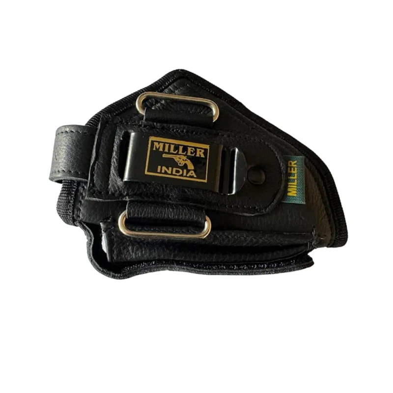 Leather Gun Holster, Black, Adjustable Belt Clip