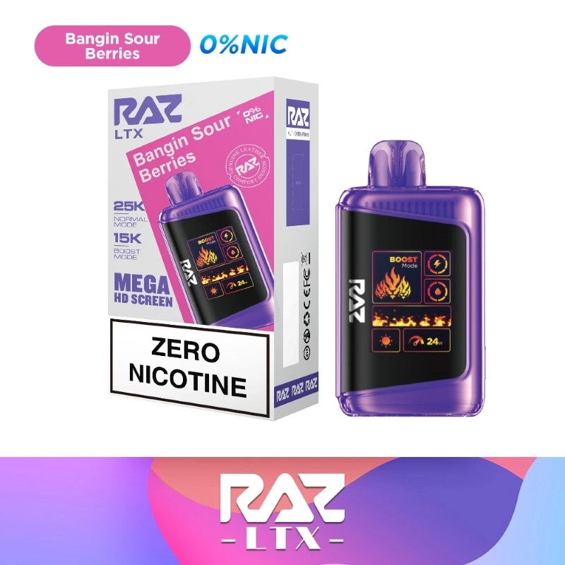 RAZ LTX 25000 PUFFS ZERO NICOTINE DISPOSABLE VAPE (BOX OF 5) — BANGIN SOUR BERRIES